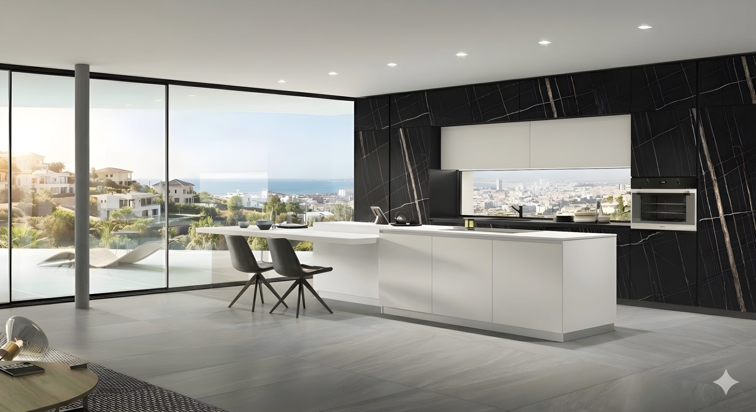 Cuisine moderne Cuisine Syncron avec îlot central haute brillance au Maroc