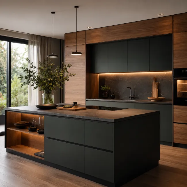 Cuisine bicolore bois et mat sombre